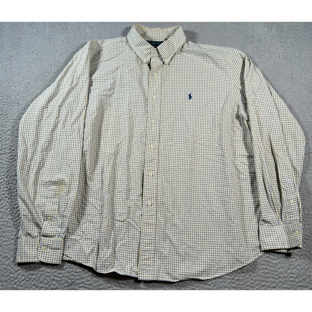 Polo Ralph Lauren Shirt Men 2XL Yellow Windowpane‎ Long Sleeve Pony Custom Fit